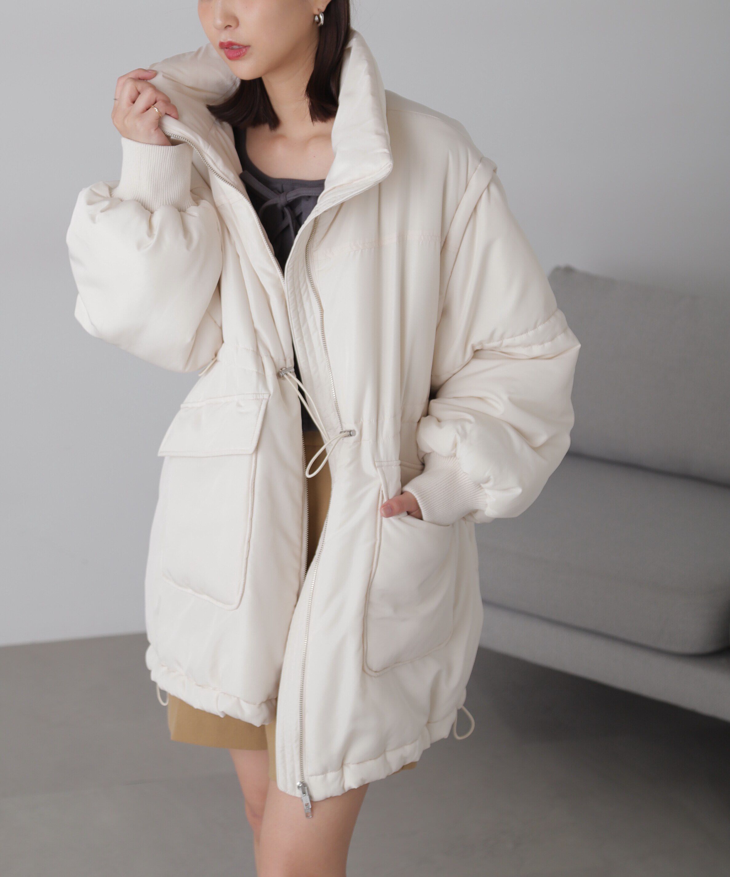  「スタンド中綿ウエストドロストコート」|その他|