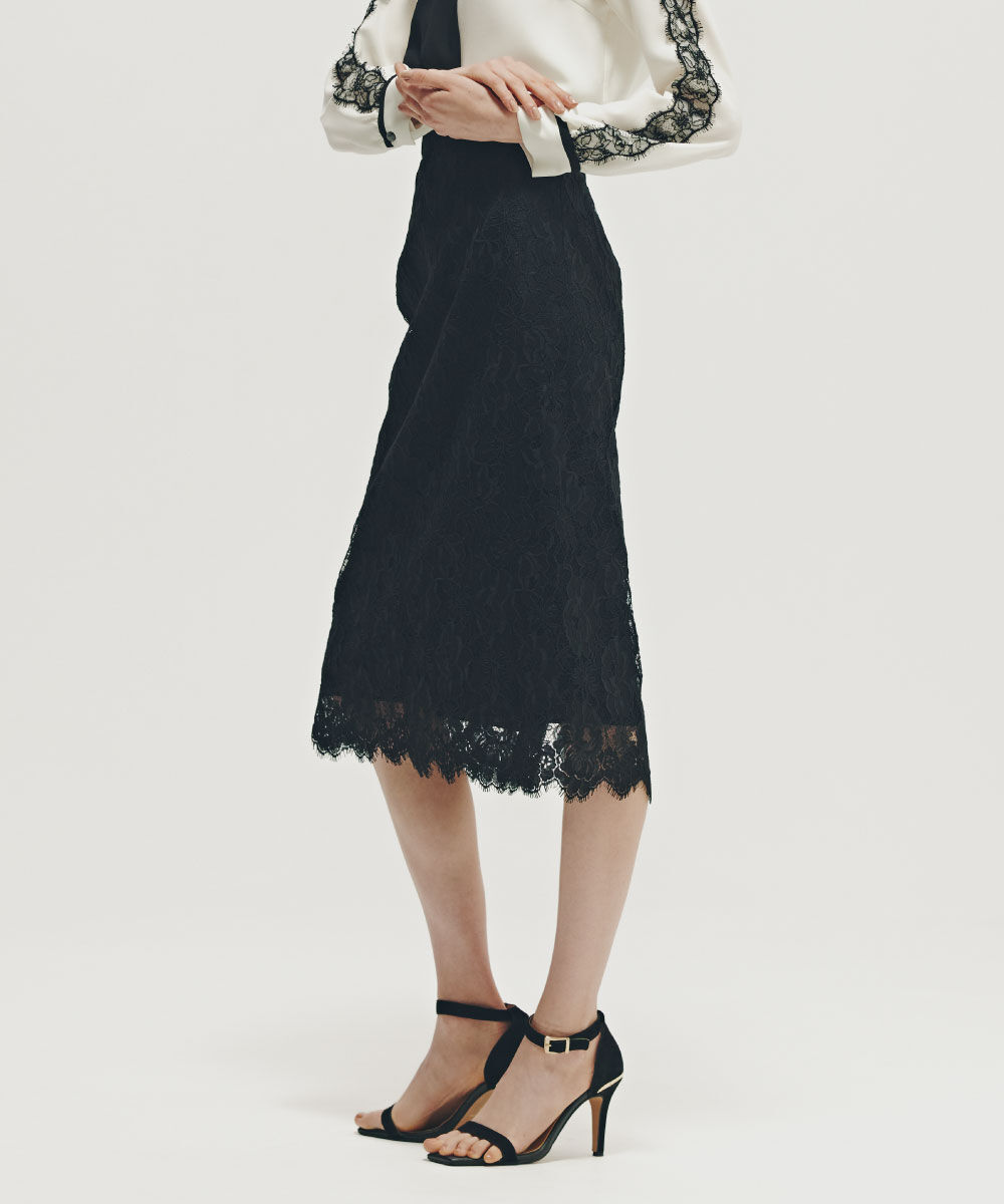  「◆グラデーションフラワーレーススカート」|スカート|ブラック