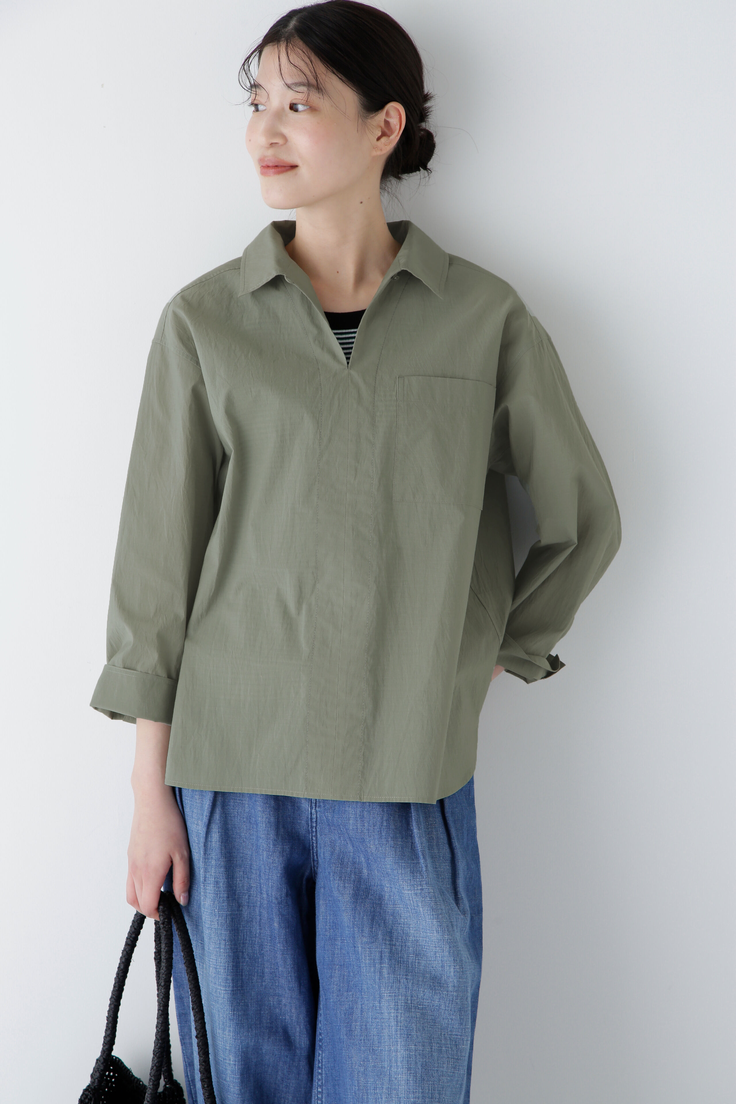  「◆エアリーコットンスキッパープルオーバー」|シャツ・ブラウス|カーキ