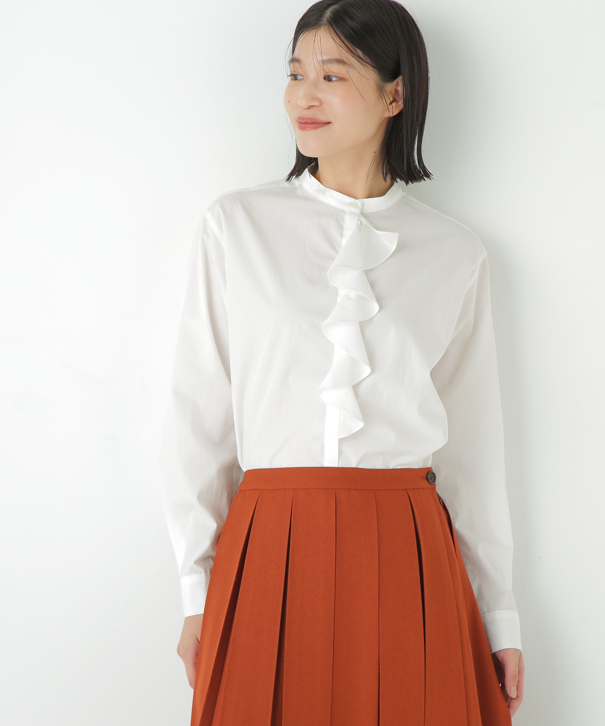  「◆タイプライターラッフルブラウス」|シャツ・ブラウス|ホワイト