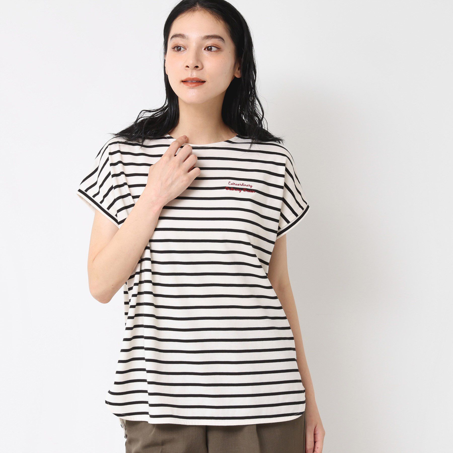 Dessin「【洗える】フレンチスリーブロゴ入りTシャツ」|Tシャツ・カットソー|ブラック(319)