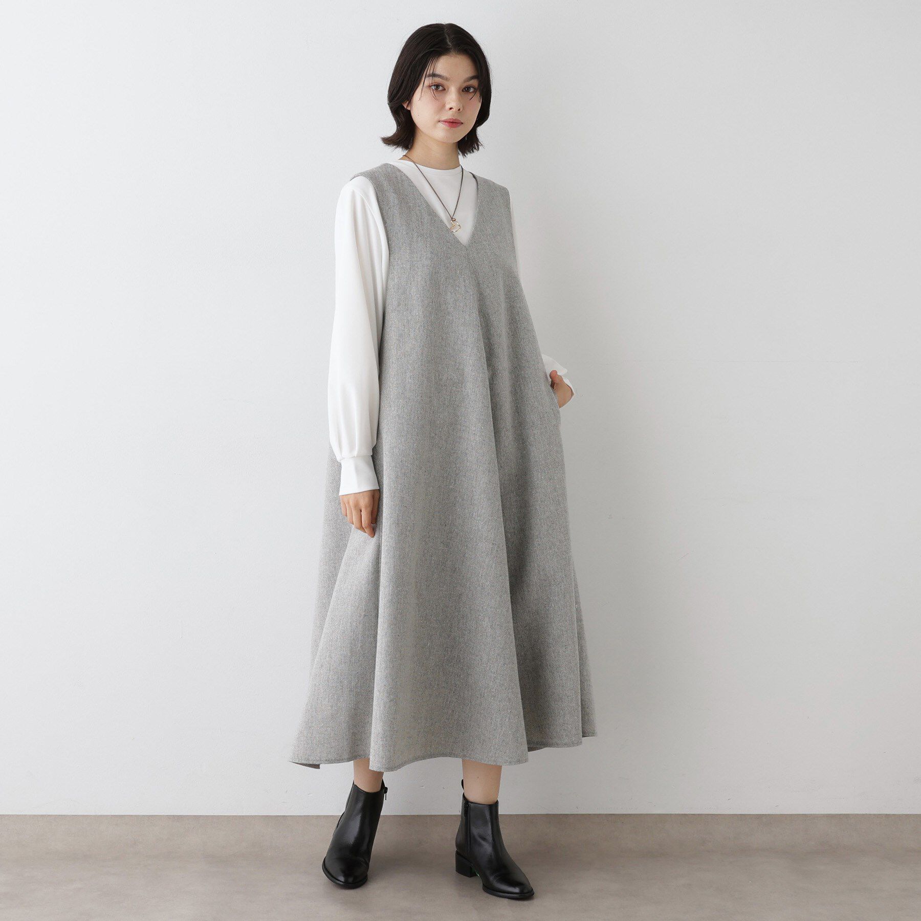 Dessin「【洗える】Vネックジャンパースカート」|ワンピース|