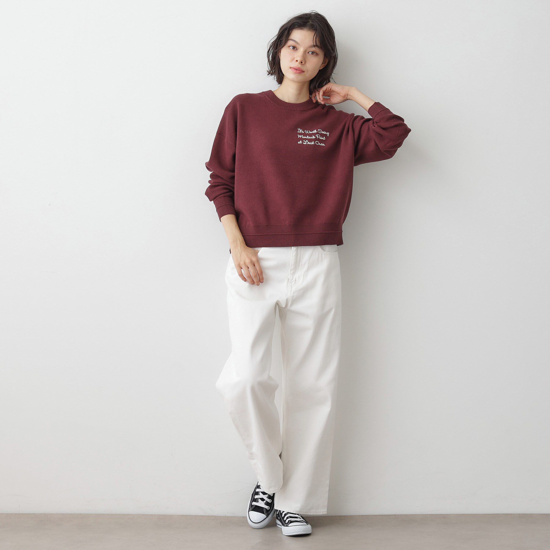 Dessin「【洗える】メッセージ刺繍入りジャカードニット」|ニット・セーター|