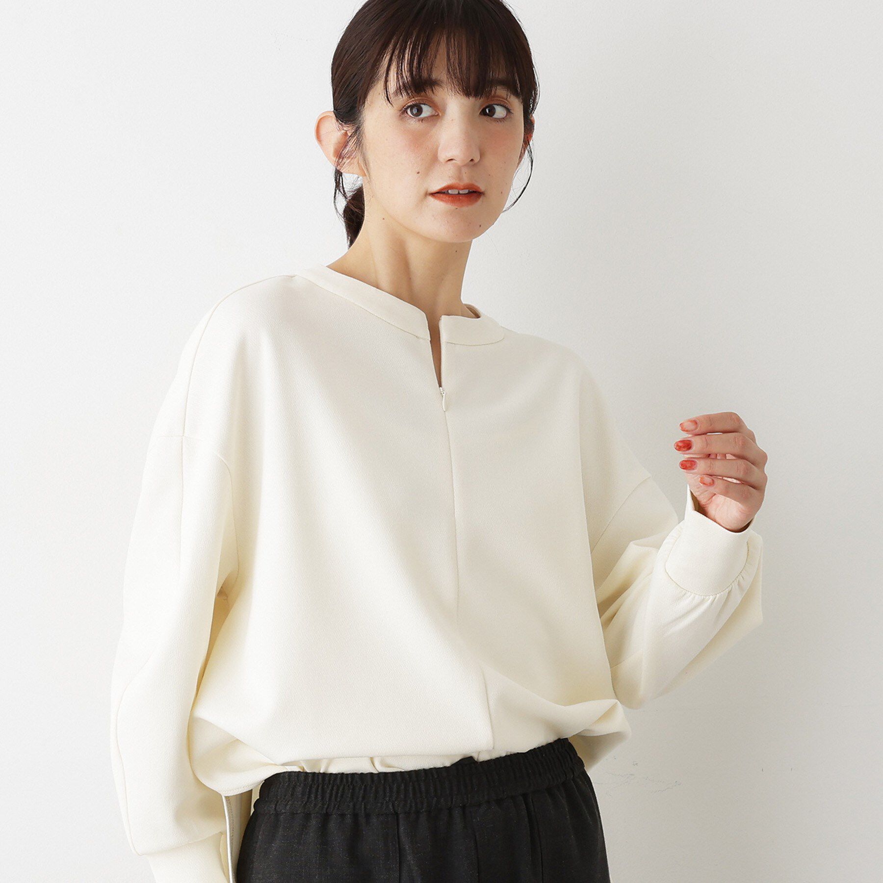 Dessin「【セットアップ可/洗える】ドライタッチジョーゼットジップブラウス」|シャツ・ブラウス|