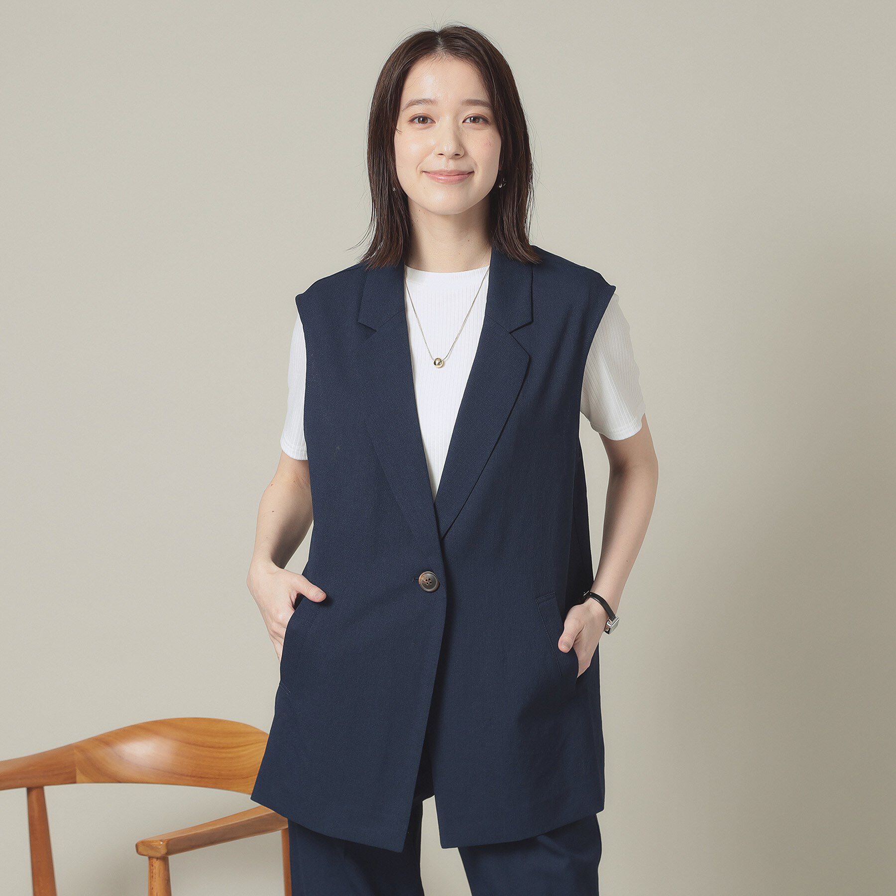 ITS&rsquo;DEMO「【手洗い可】麻調メッシュジレ」|ベスト・ジレ|