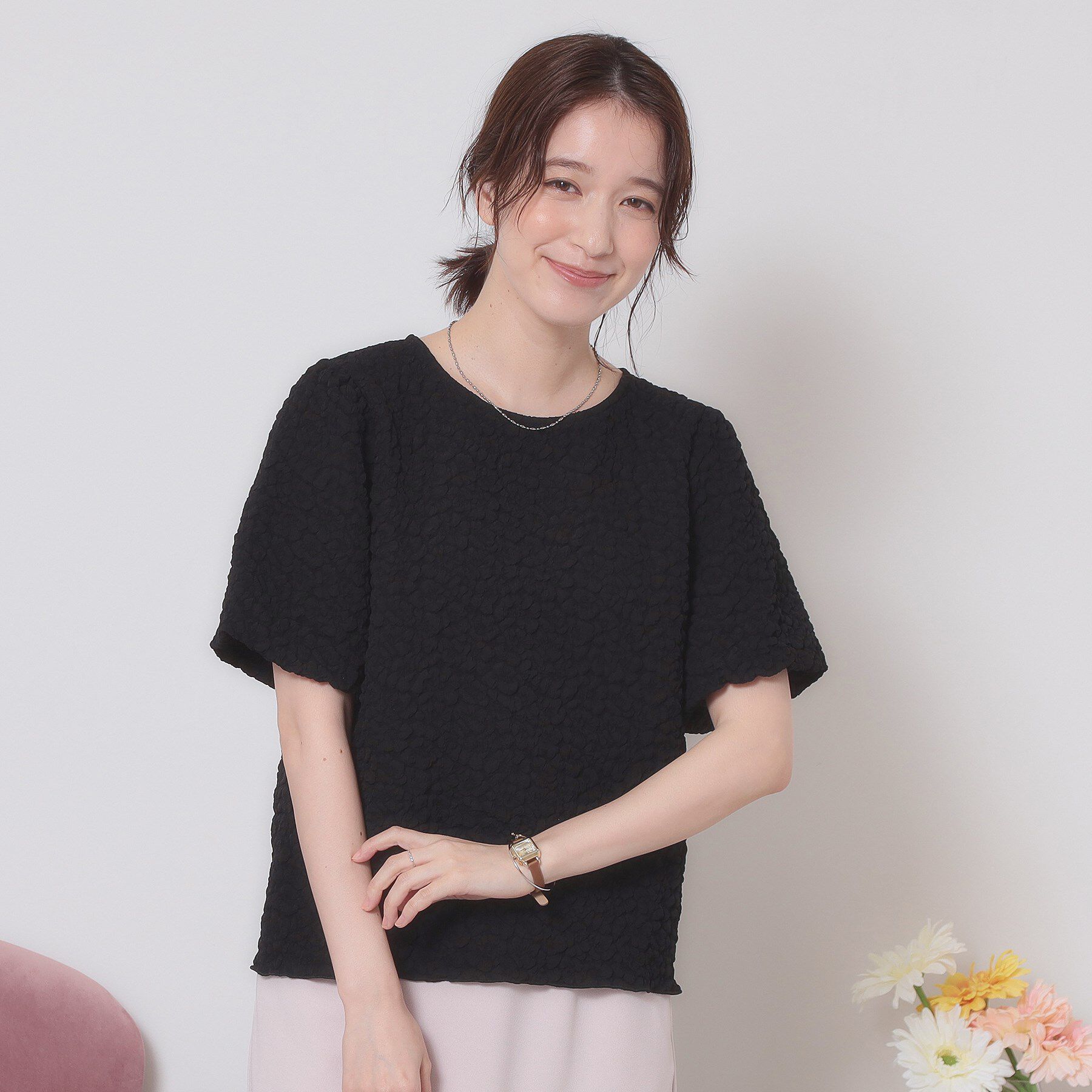 ITS&rsquo;DEMO「【手洗い可】ふくれジャカードプルオーバー」|Tシャツ・カットソー|ブラック(019)