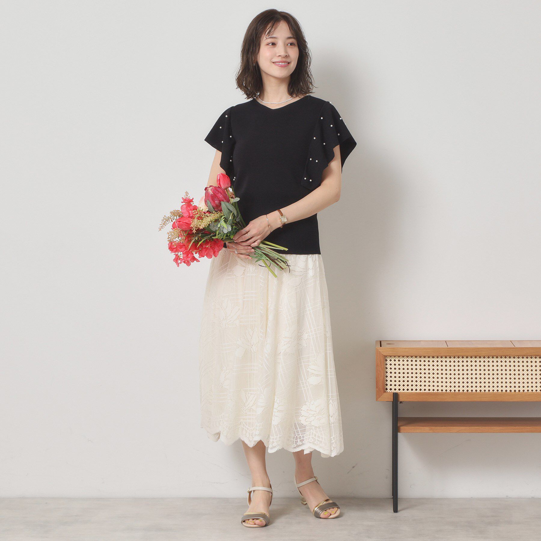 ITS&rsquo;DEMO「【さらりタッチ／手洗い可】パール調フレア袖ニット」|ニット・セーター|