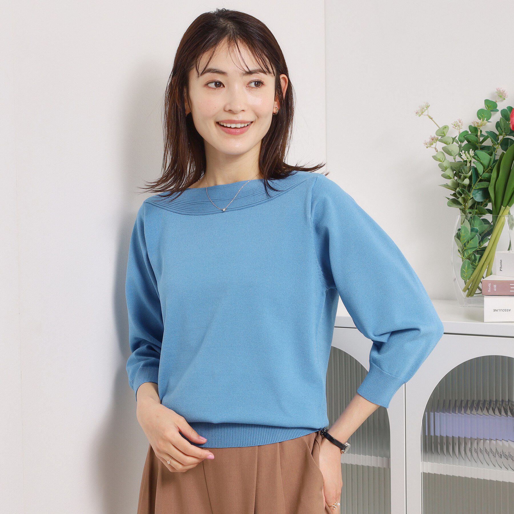 ITS&rsquo;DEMO「【繰り返し洗える／毛玉防止／洗濯機OK】タフニット 襟ぐり編地切替ニットプルオーバー」|ニット・セーター|