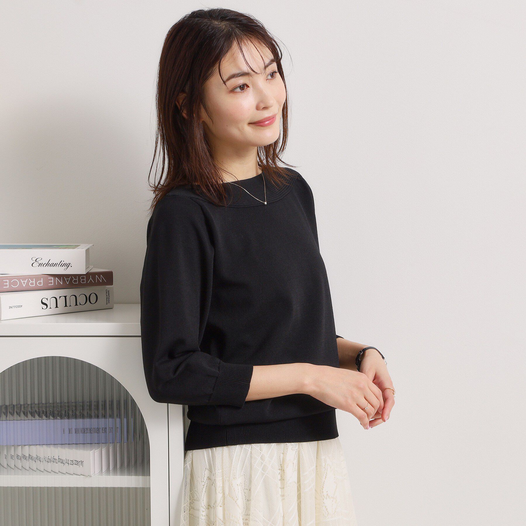 ITS&rsquo;DEMO「【繰り返し洗える／毛玉防止／洗濯機OK】タフニット 襟ぐり編地切替ニットプルオーバー」|ニット・セーター|