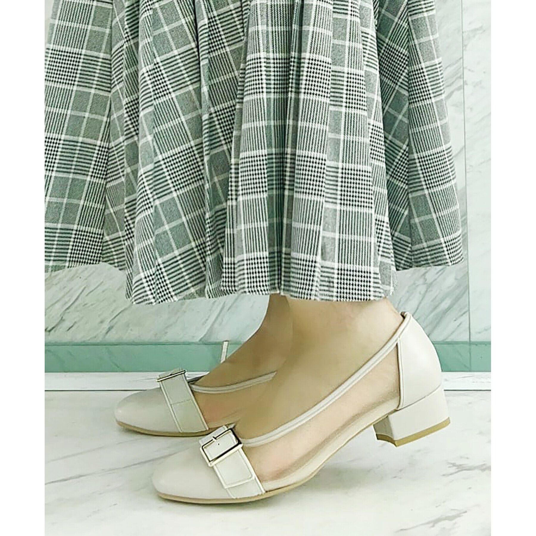 ESPERANZA「チュールバックルベルトフラットパンプス」|パンプス|