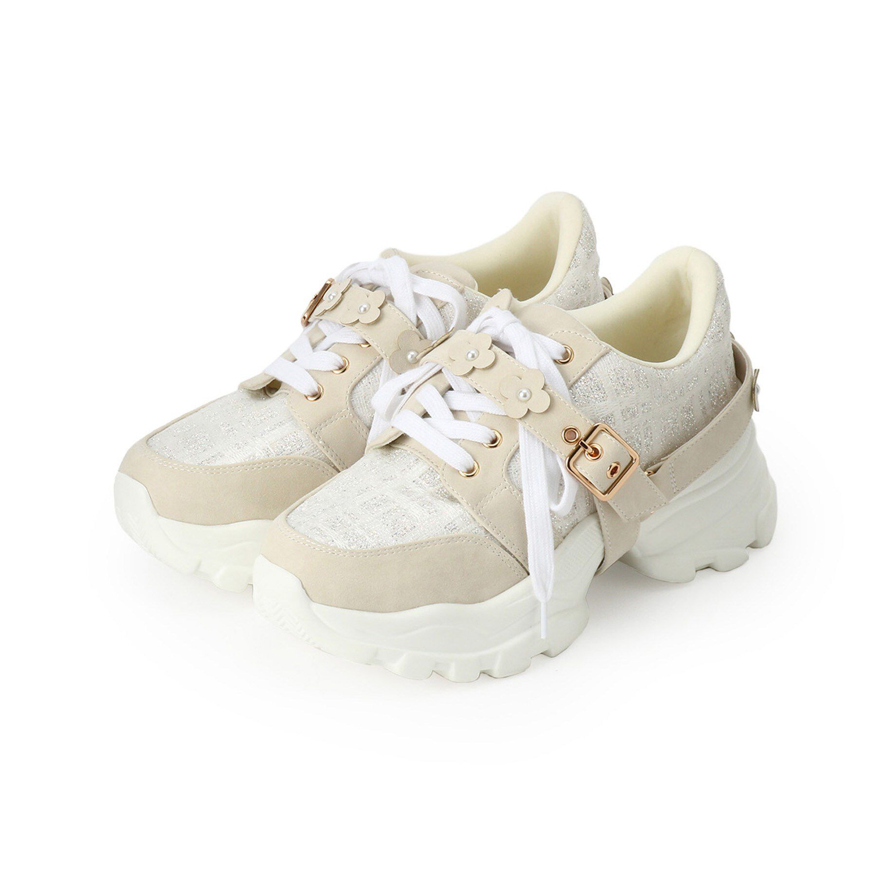 ESPERANZA「ツイード風フラワーベルト厚底スニーカー」|スニーカー|