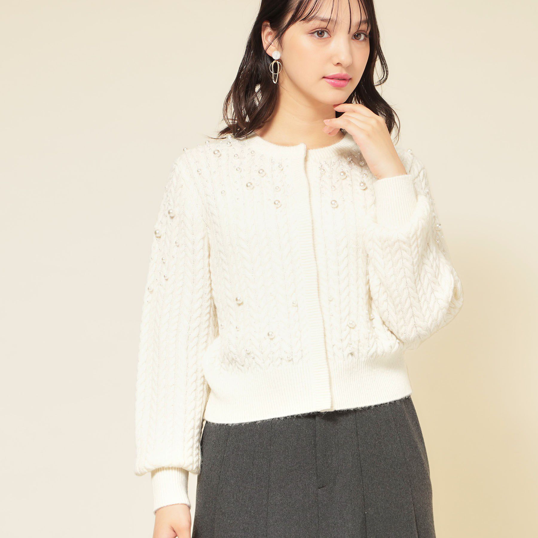 SunaUna「【COLLECTION LINE】パール調カーデ」|カーディガン|オフホワイト(003