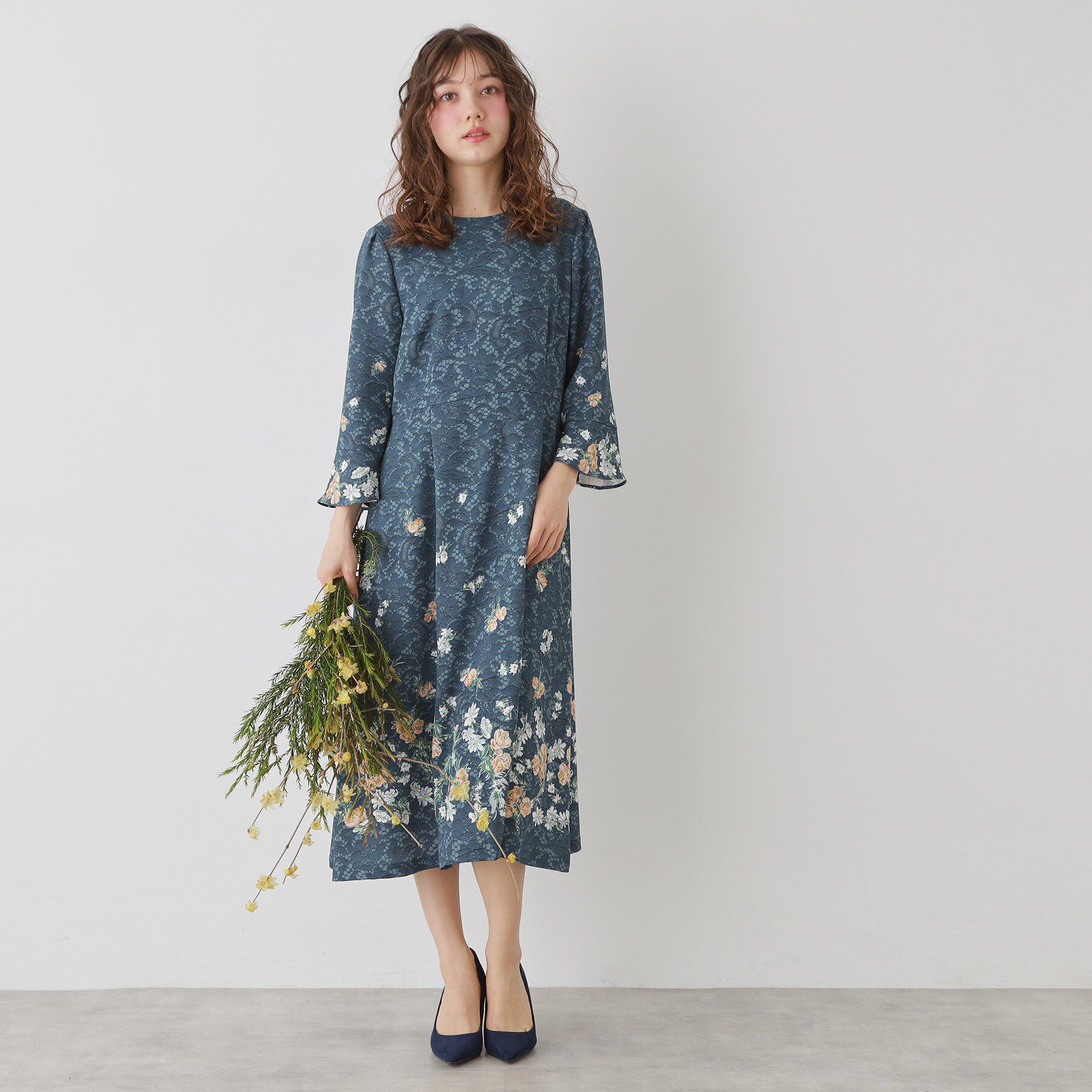 SunaUna「【co creation and yours／SS～L】レースプリントワンピース」|ワンピース|