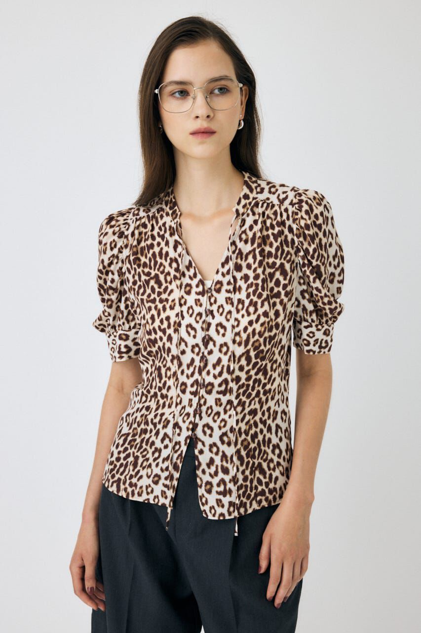 MOUSSY「GATHERED SHOULDER ハーフスリーブブラウス」|シャツ・ブラウス|柄BRN5