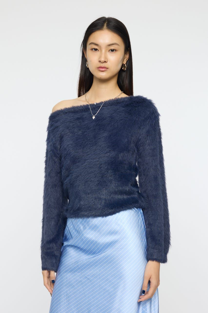 MOUSSY「FAUX FUR KNIT CROP トップス」|ニット・セーター|NVY