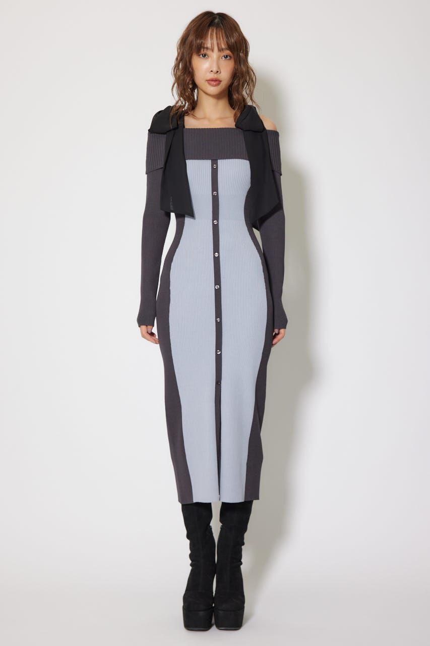 rienda「バイカラーオフショルリボンニットワンピース」|ワンピース|