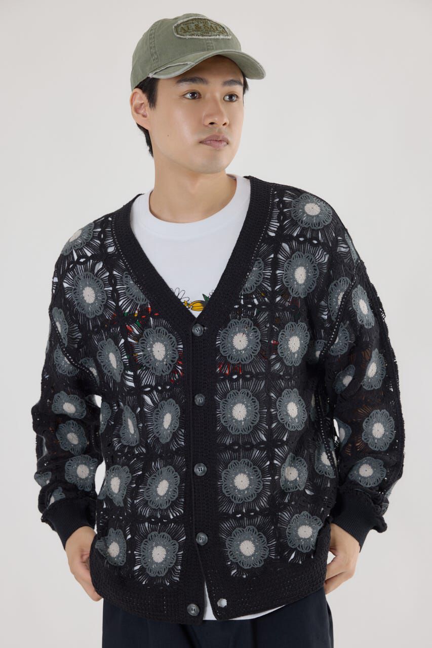 RODEO CROWNS「クロシェフラワーニットカーディガン」|カーディガン|BLK