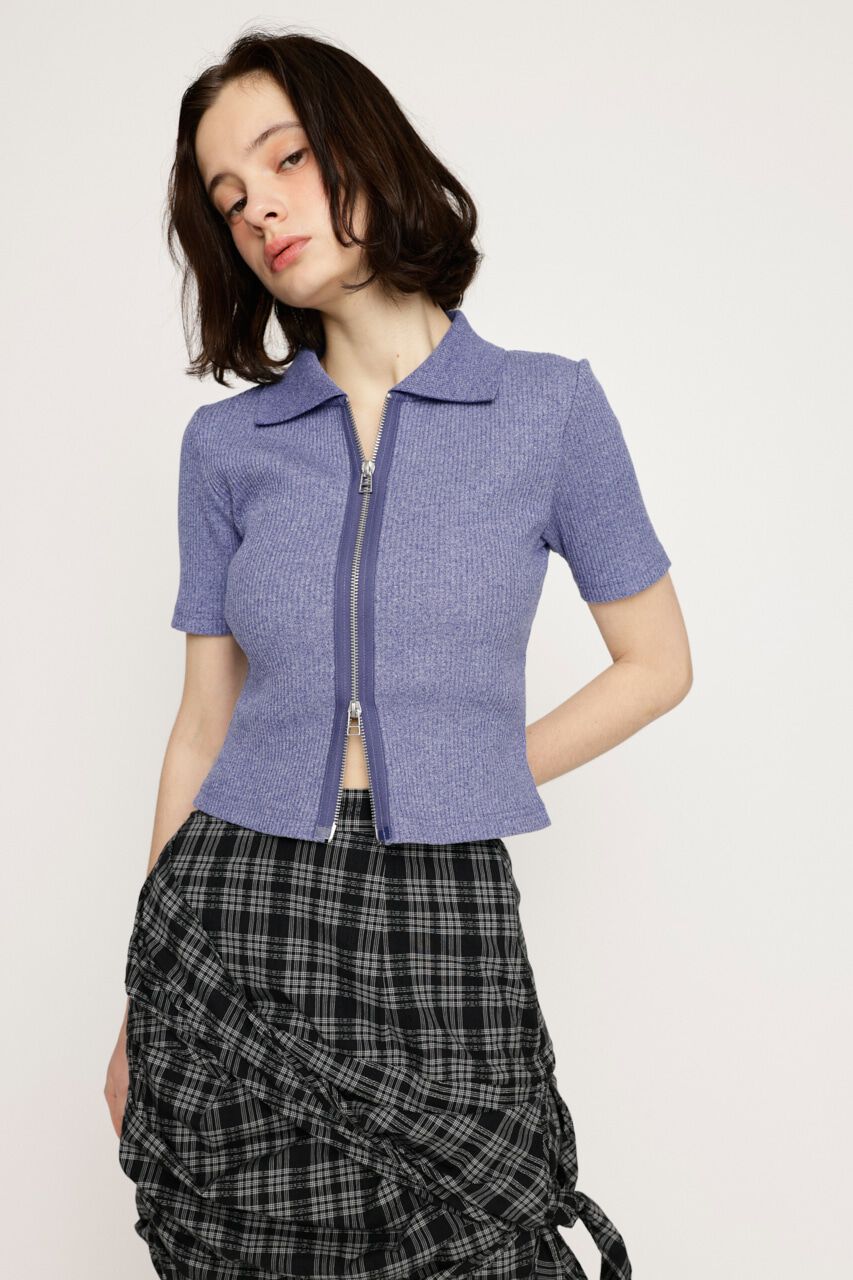 SLY「FRONT ZIP CUT RIB トップス」|Tシャツ・カットソー|