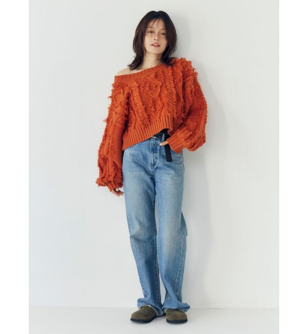 Ungrid「ワンショルフリンジケーブルショートニット」|ニット・セーター|