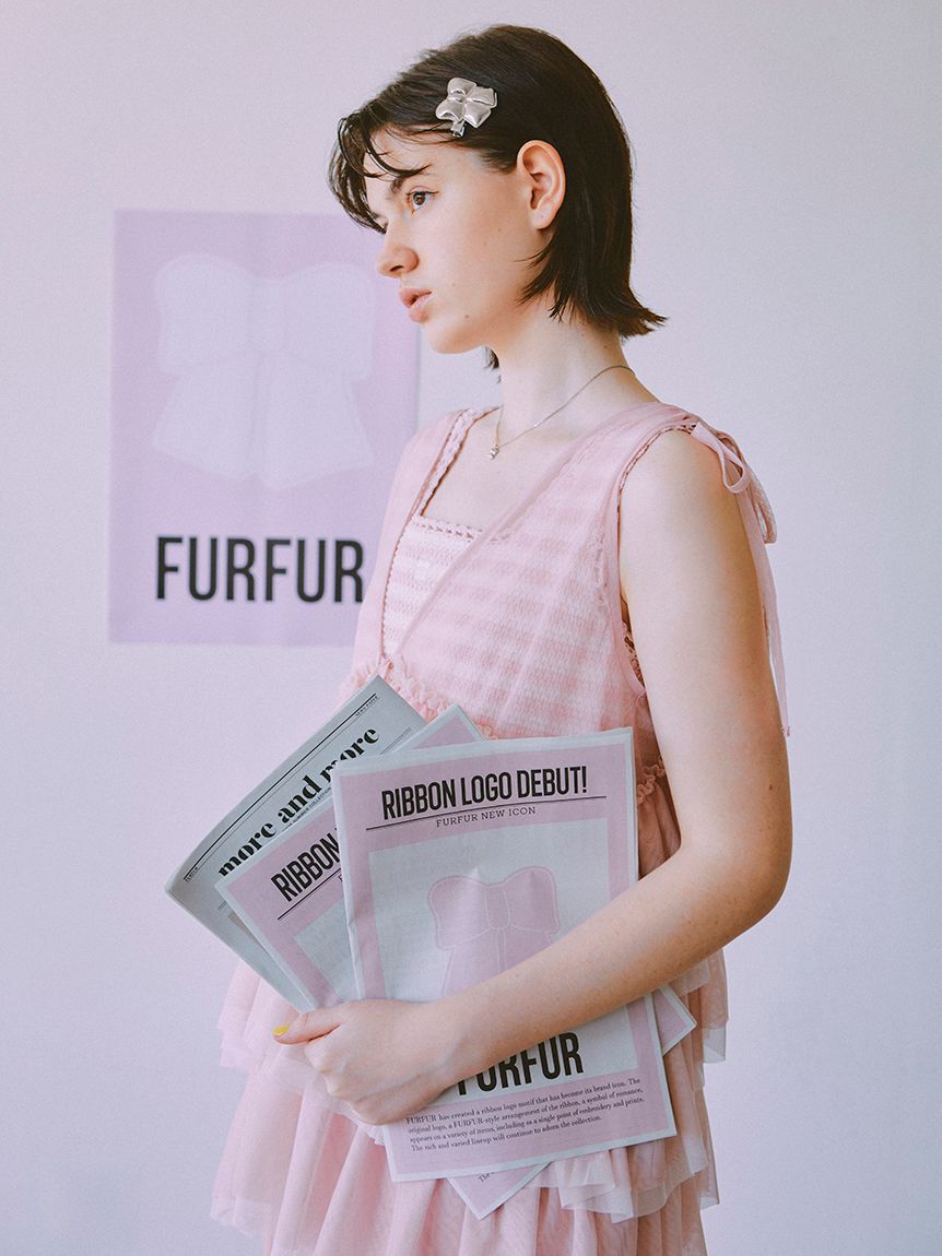 FURFUR「リボン刺繍ノースリーブボーダーニットトップス」|ニット・セーター|