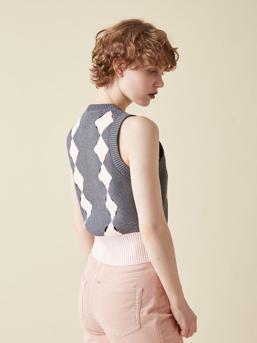 FURFUR「スリットアーガイルベスト」|ダウンベスト・ベスト|
