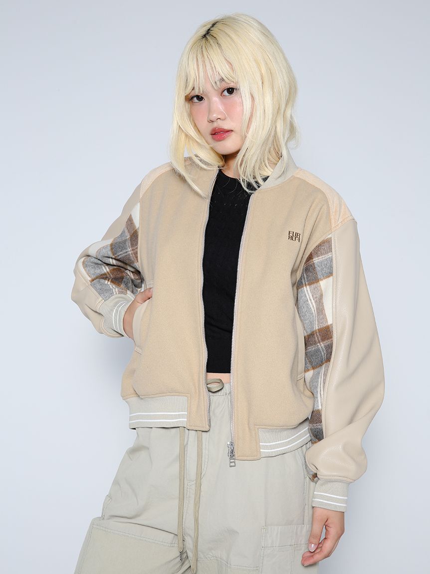 FURFUR「パッチワークスタジャン」|ブルゾン・スタジャン|BEG