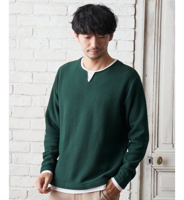 ikka「ワッフルキーネックレイヤード」|Tシャツ・カットソー|