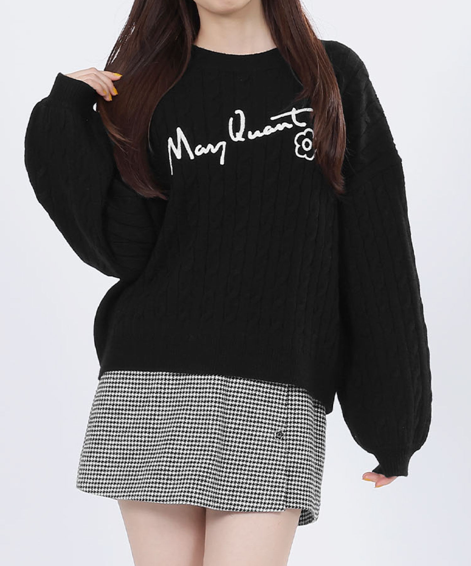 MARY QUANT「サインロゴケーブル プルオーバー」|カーディガン|ブラック
