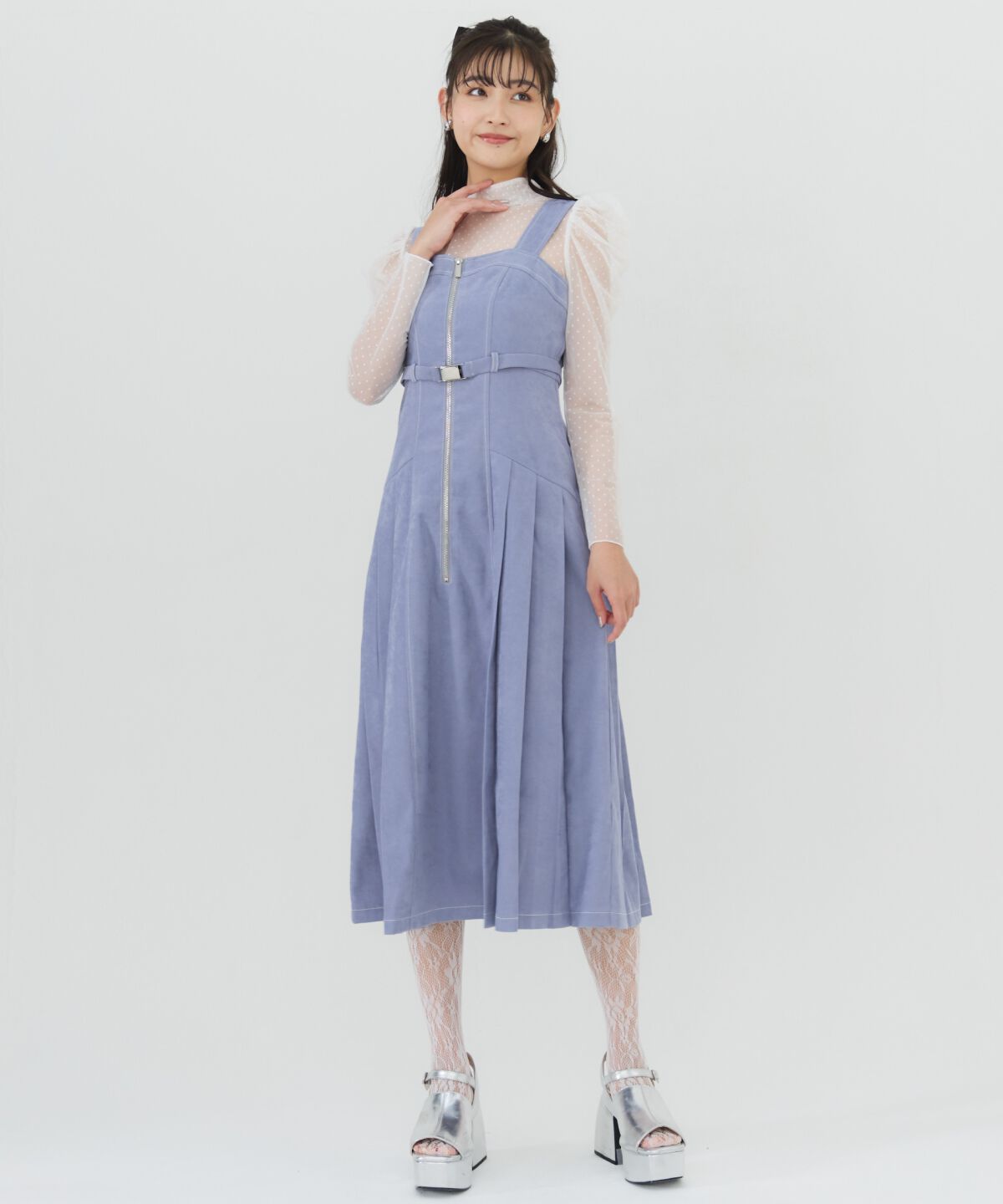 REDYAZEL「サイドプリーツジャンパースカート」|ジャンパースカート|ブルー