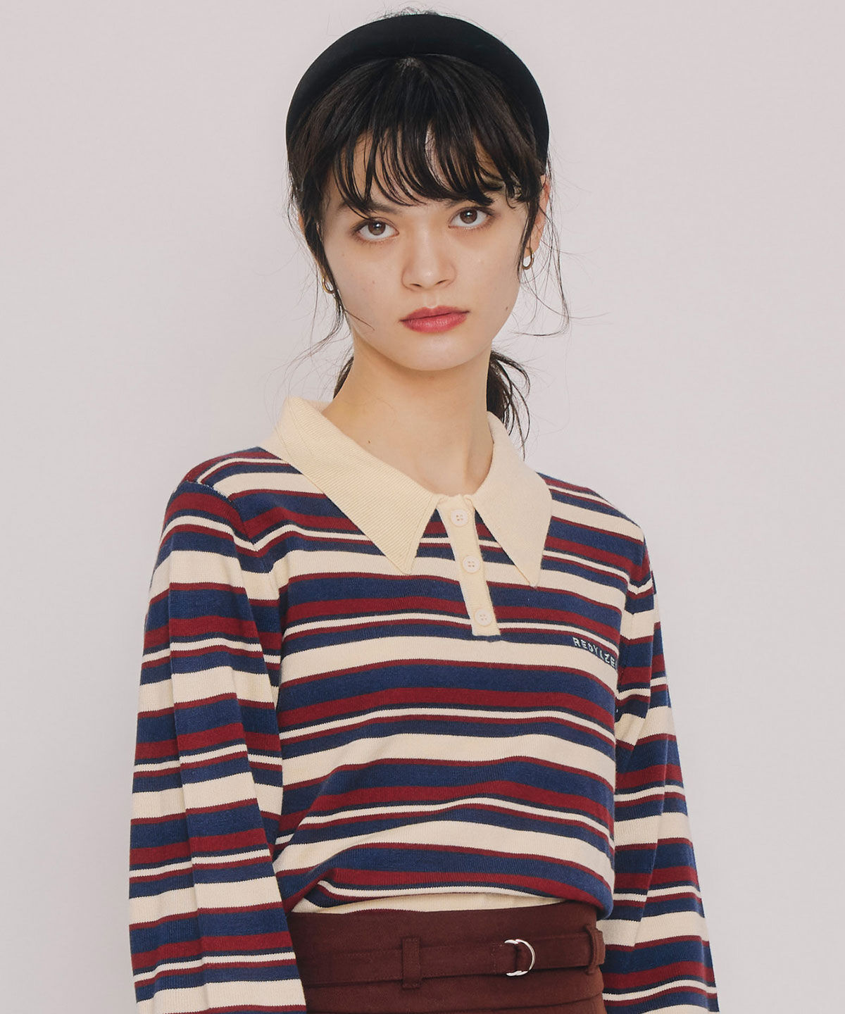 REDYAZEL「マルチボーダーロゴニットプルオーバー」|ニット・セーター|ネイビー