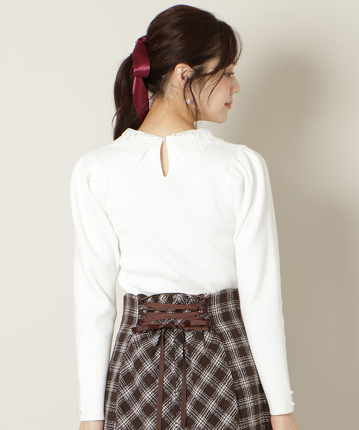 WILLSELECTION「リボンレースカラータックスリーブニット」|ニット・セーター|