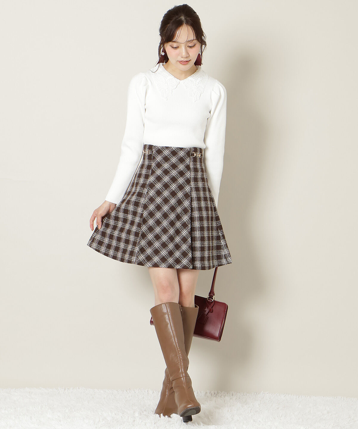 WILLSELECTION「リボンレースカラータックスリーブニット」|ニット・セーター|