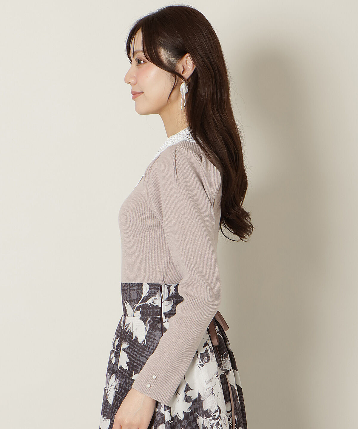 WILLSELECTION「リボンレースカラータックスリーブニット」|ニット・セーター|