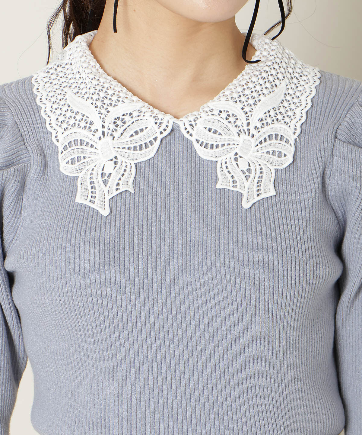 WILLSELECTION「リボンレースカラータックスリーブニット」|ニット・セーター|