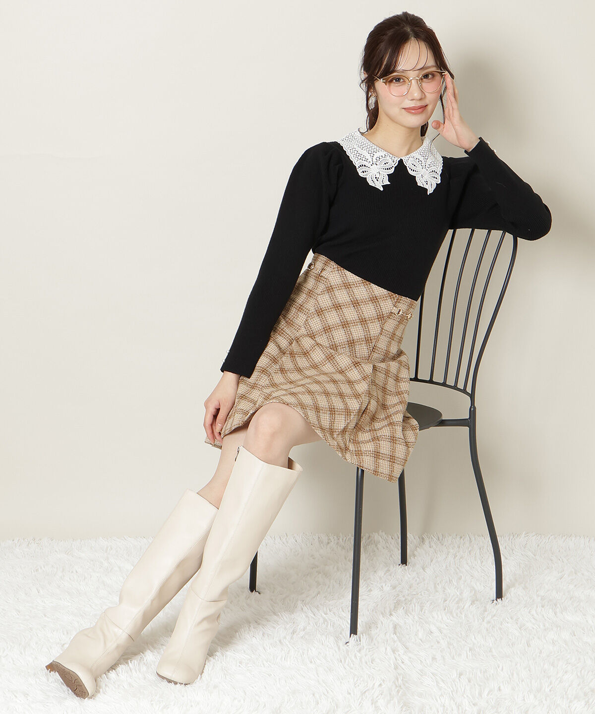 WILLSELECTION「リボンレースカラータックスリーブニット」|ニット・セーター|