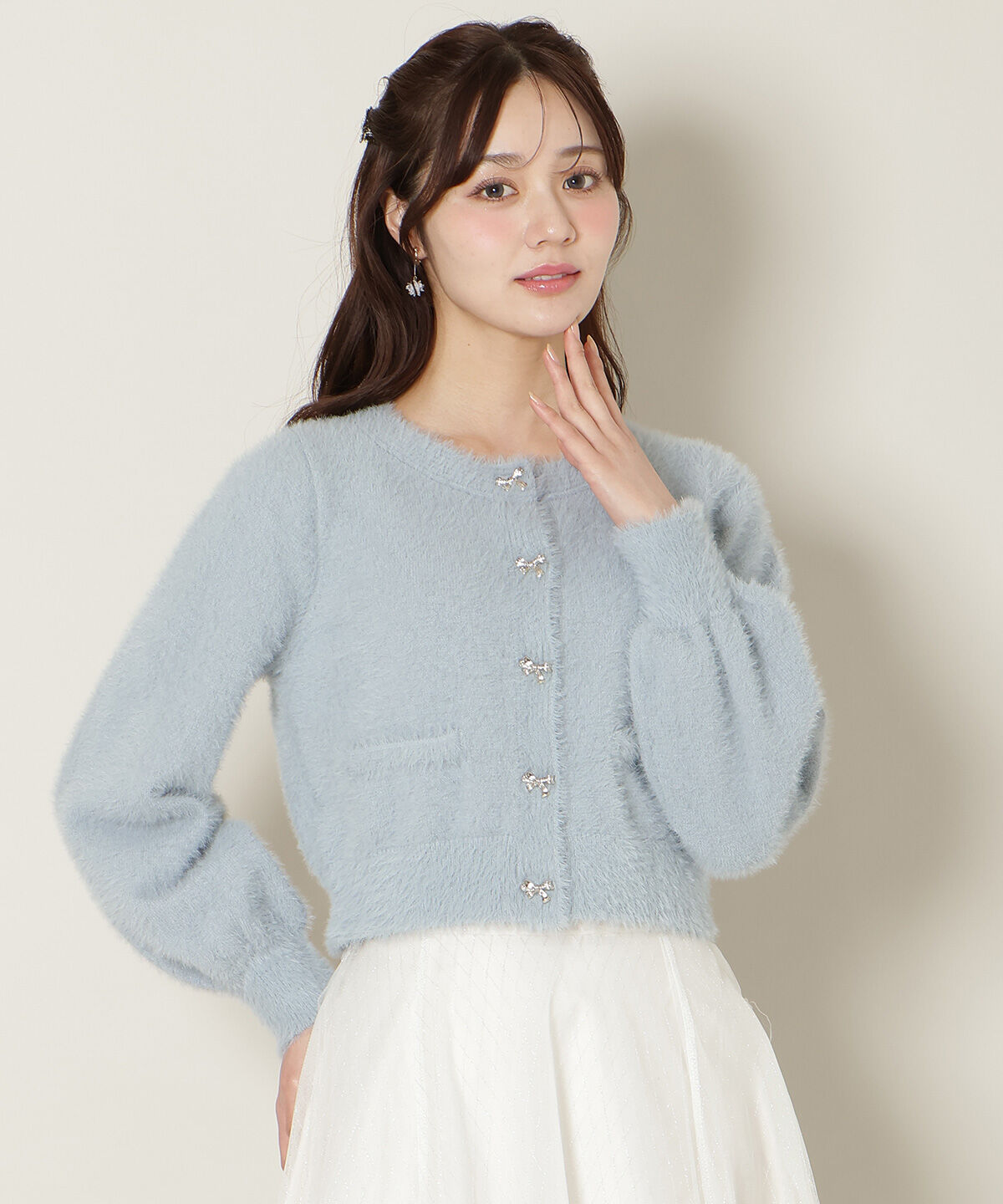 WILLSELECTION「リボンボタンフェザーカーディガン」|カーディガン|ブルー