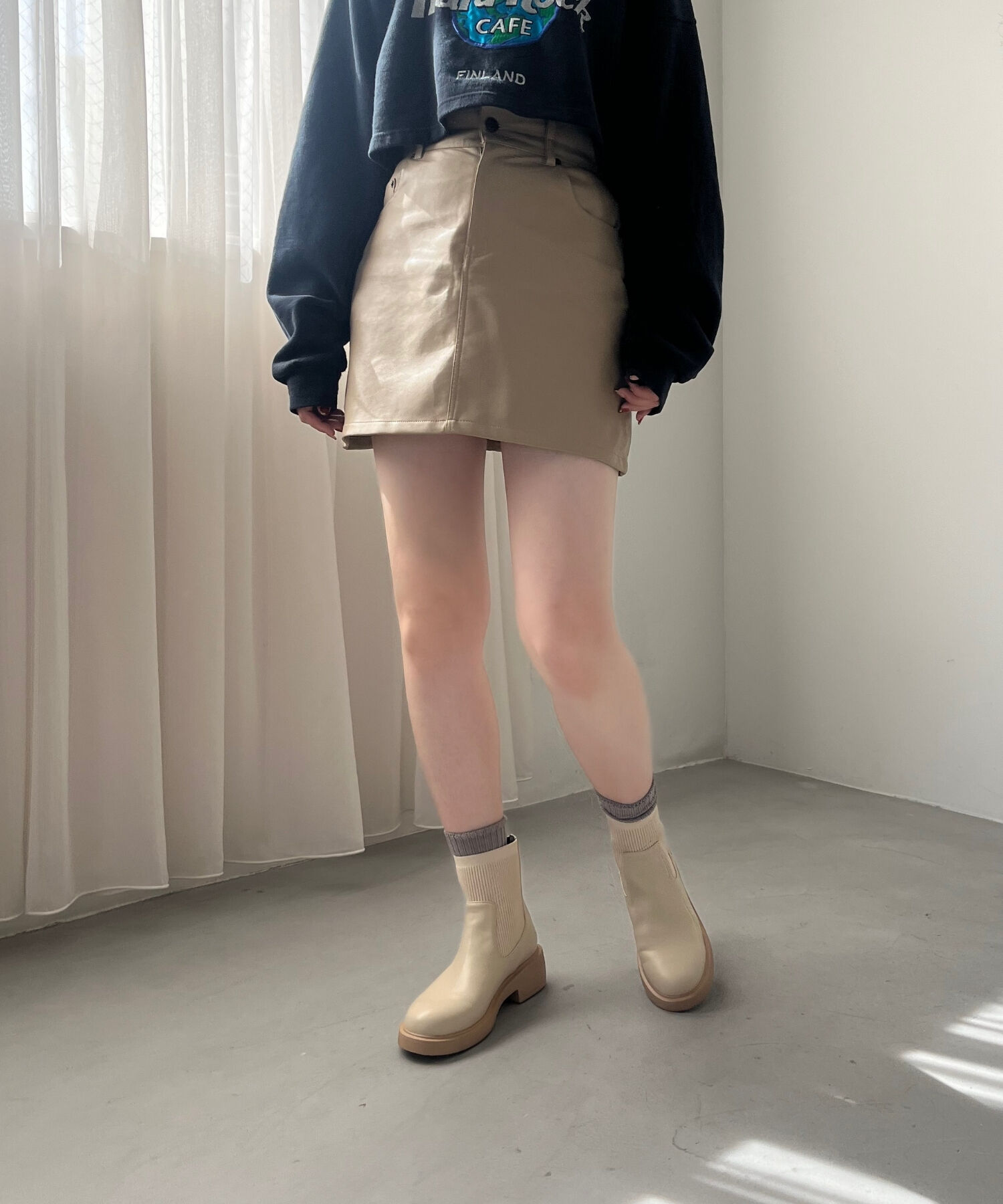 WA Oriental TRaffic「リブ ニット バックジップ ブーツ /42407 ショートブーツ 厚手クッション」|ショートブーツ|