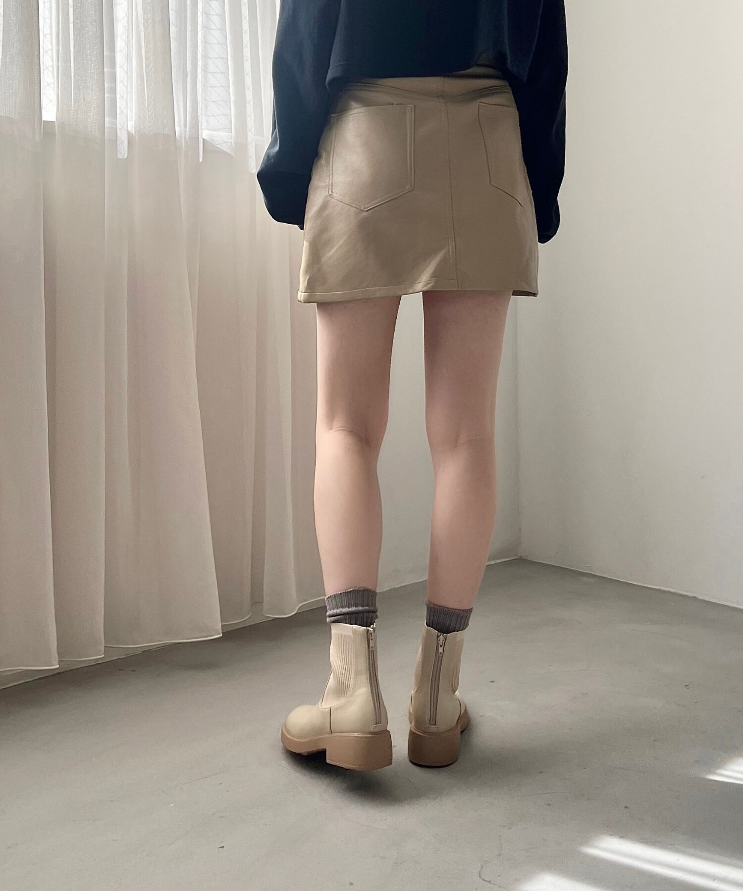 WA Oriental TRaffic「リブ ニット バックジップ ブーツ /42407 ショートブーツ 厚手クッション」|ショートブーツ|