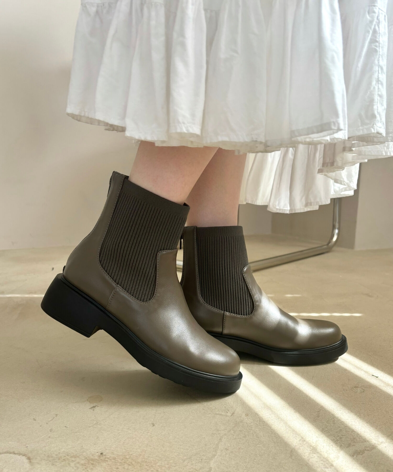 WA Oriental TRaffic「リブ ニット バックジップ ブーツ /42407 ショートブーツ 厚手クッション」|ショートブーツ|