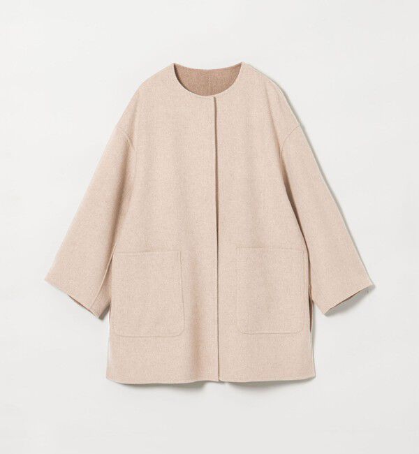 UNITED ARROWS「バイカラー リバー ミドルコート」|ノーカラーコート|