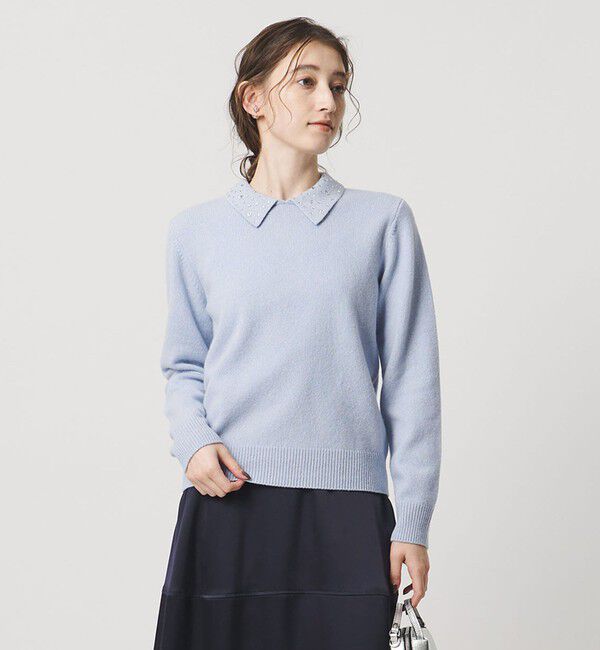 UNITED ARROWS「ラインストーン ポロ ニット」|ニット・セーター|LT.BLUE