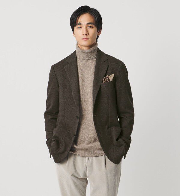 UNITED ARROWS「ヘリンボーン ジャージ シングル2ボタン テーラードジャケット COMFORT EASY‐MODEL」|テーラードジャケット|DK.BROWN