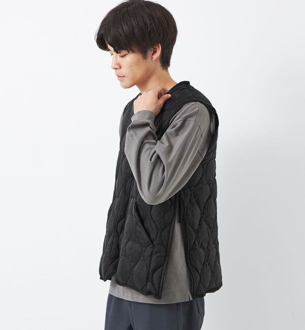 UNITED ARROWS green label relaxing「＜TAION＞ミリタリー Vネック ダブルジップ ダウンベスト」|ダウンベスト・ベスト|BLACK