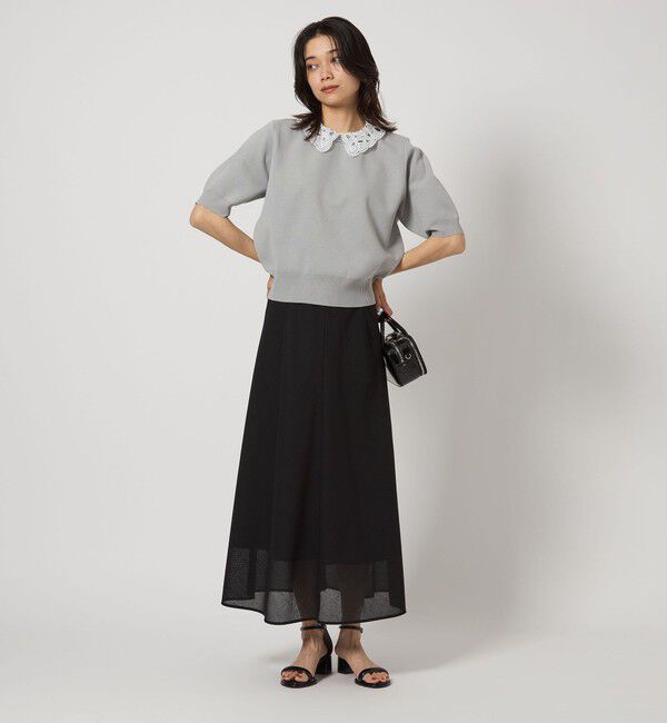 UNITED ARROWS green label relaxing「襟レース 2WAY 5分袖 プルオーバー ニット  -ウォッシャブル-」|ニット・セーター|