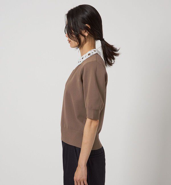 UNITED ARROWS green label relaxing「襟レース 2WAY 5分袖 プルオーバー ニット  -ウォッシャブル-」|ニット・セーター|