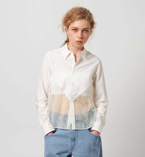 ATTISESSION「＜ATTISESSION＞レース ドッキング シャツ」|シャツ・ブラウス|WHITE