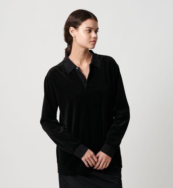 ATTISESSION「＜ATTISESSION＞ベロア ポロシャツ」|ポロシャツ|BLACK