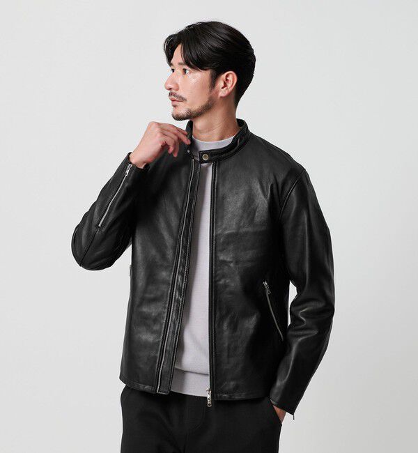 BEAUTY&YOUTH UNITED ARROWS「【WEB限定 WARDROBE SMART】 シープ シングル ライダースジャケット」|ライダースジャケット|BLACK