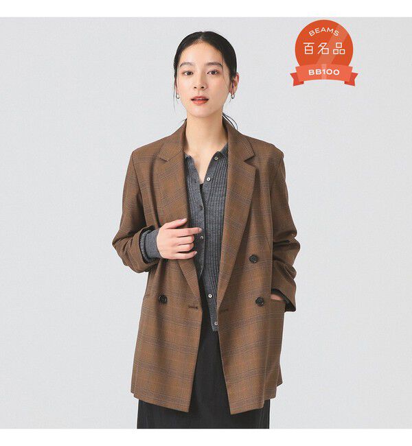 Ray BEAMS 「チェック 4ボタン W ジャケット」|テーラードジャケット|BROWN
