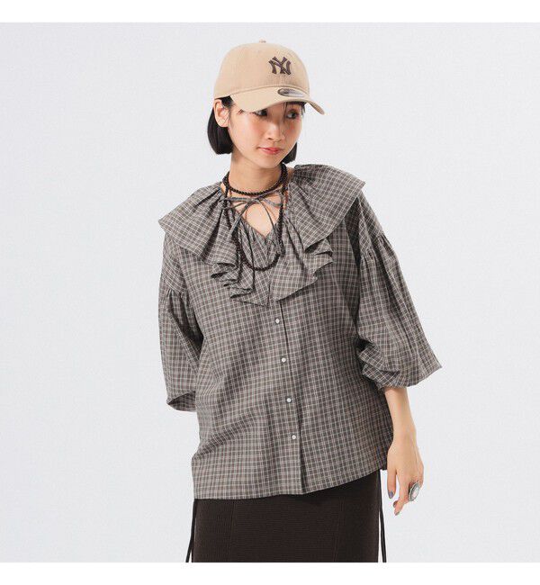 BEAMSBOY「チェック フリルカラー シャツ」|シャツ・ブラウス|